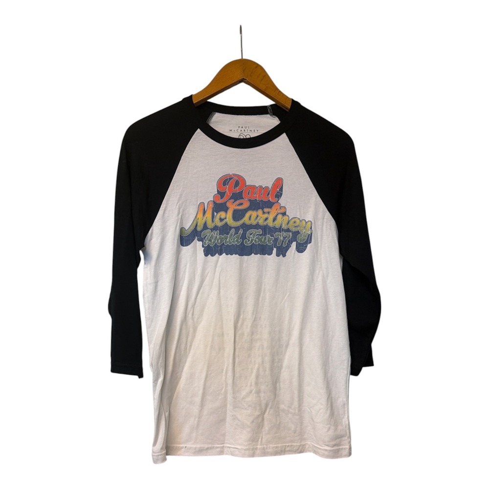 Paul McCartney 2017 World Tour Raglan Baseball Tee Shirt Small Black White 3/4